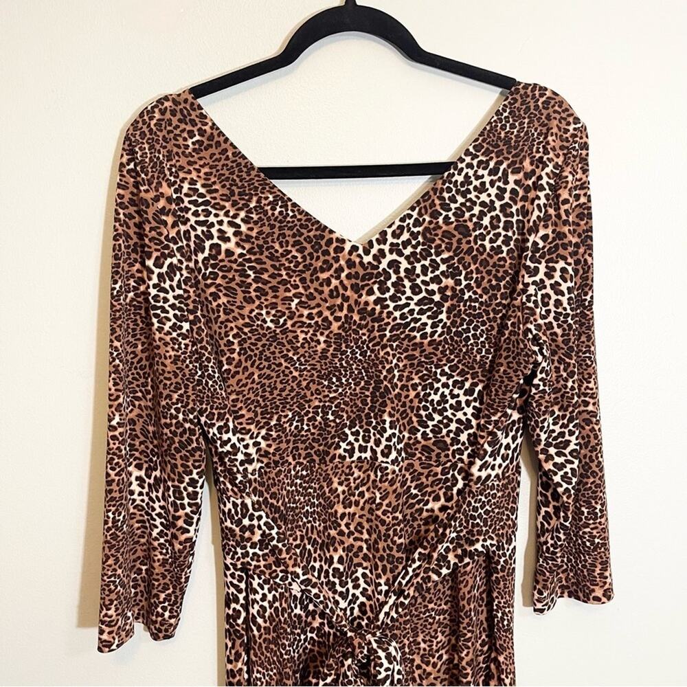 K & Company Women's Animal Print Ruched V-Neck Tie Waist Dress Size 16 - Picture 9 of 11